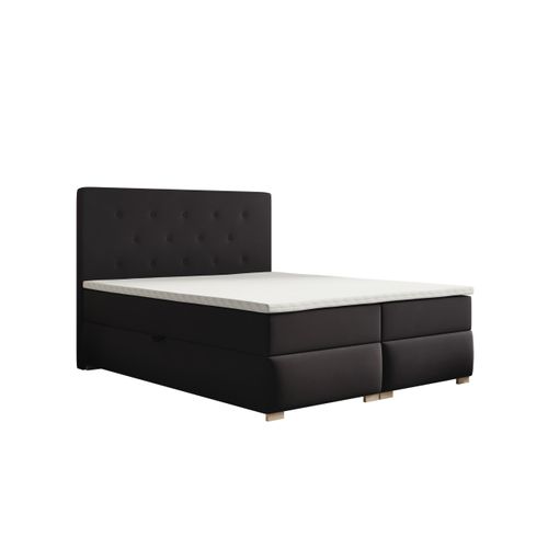 Lit Boxspring 160x200 Cm Lupin Avec Matelas Ressorts Intégrés, Rangement, Surmatelas En Velours Noir