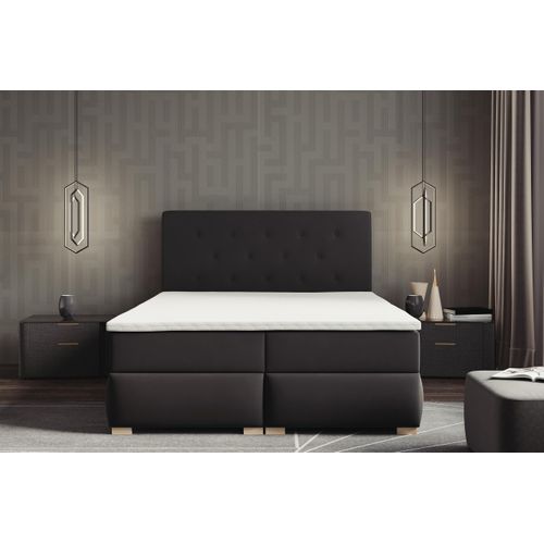 Lit Boxspring 160x200 Cm Lupin Avec Matelas Ressorts Intégrés, Rangement, Surmatelas En Velours Noir