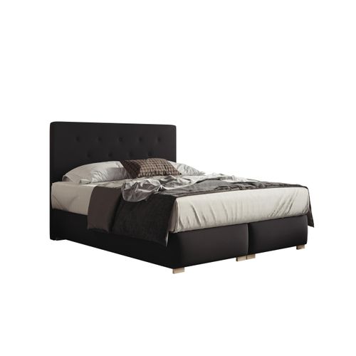 Lit Boxspring 160x200 Cm Lupin Avec Matelas Ressorts Intégrés, Rangement, Surmatelas En Velours Noir