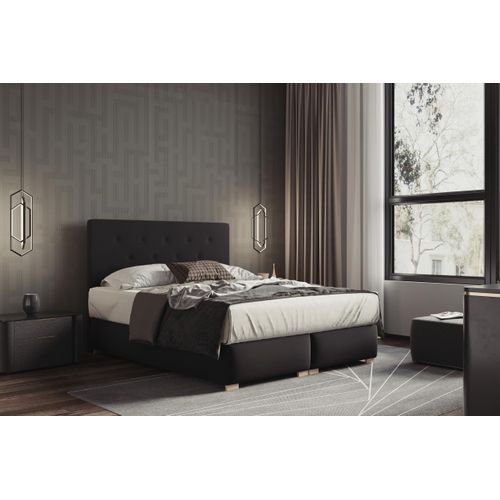 Lit Boxspring 140x200 Cm Lupin Avec Matelas Ressorts Intégrés, Rangement, Surmatelas En Velours Noir