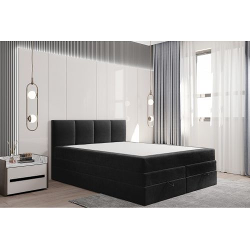 Lit Boxspring 160x200 Cm Prado Avec Rangement Et Matelas Ressorts Ensachés En Velours Noir