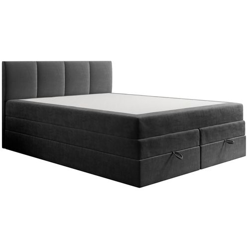 Lit Boxspring 160x200 Cm Prado Avec Rangement Et Matelas Ressorts Ensachés En Velours Gris Foncé
