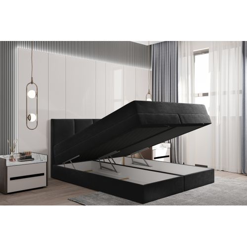 Lit Boxspring 180x200 Cm Prado Avec Rangement Et Matelas Ressorts Ensachés En Velours Noir