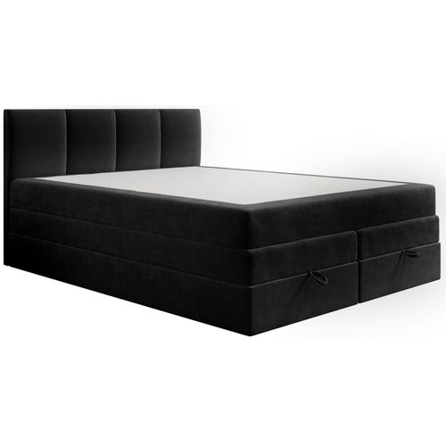 Lit Boxspring 180x200 Cm Prado Avec Rangement Et Matelas Ressorts Ensachés En Velours Noir