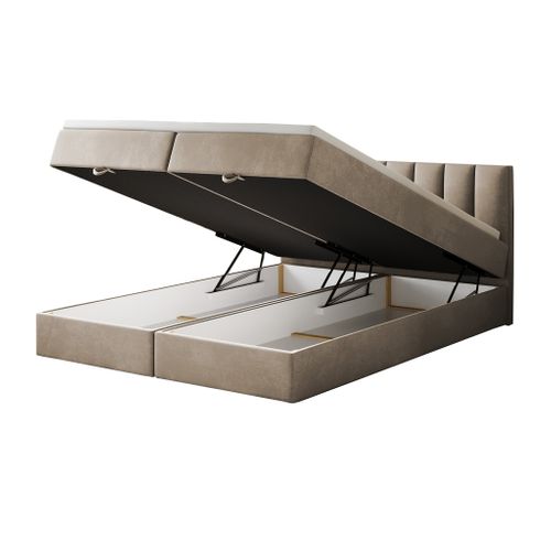 Ensemble 160x200 Cm City Avec Matelas Ressorts Intégrés, Rangement, Surmatelas En Velours Beige