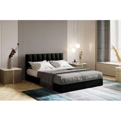Lit Boxspring 180x200 Cm City Avec Matelas Ressorts Intégrés, Rangement, Surmatelas En Velours Noir