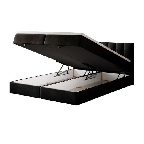 Lit Boxspring 180x200 Cm City Avec Matelas Ressorts Intégrés, Rangement, Surmatelas En Velours Noir