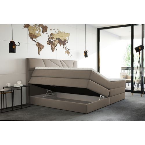 Lit Boxspring 140x200 Cm Verdelux Rangement Et Matelas Ressorts Ensachés En Velours Beige