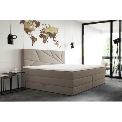 Lit Boxspring 180x200 Cm Verdelux Rangement Et Matelas Ressorts Ensachés En Velours Beige
