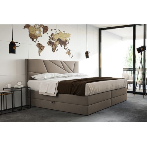 Lit Boxspring 180x200 Cm Verdelux Rangement Et Matelas Ressorts Ensachés En Velours Beige