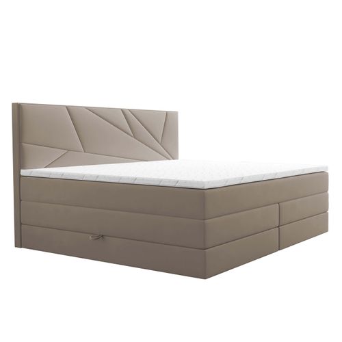 Lit Boxspring 200x200 Cm Verdelux Rangement Et Matelas Ressorts Ensachés En Velours Beige