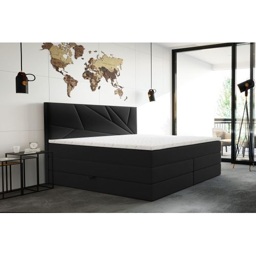 Lit Boxspring 200x200 Cm Verdelux Rangement Et Matelas Ressorts Ensachés En Velours Noir