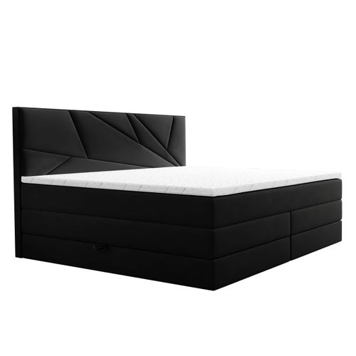 Lit Boxspring 200x200 Cm Verdelux Rangement Et Matelas Ressorts Ensachés En Velours Noir