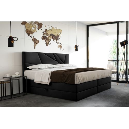 Lit Boxspring 160x200 Cm Verdelux Rangement Et Matelas Ressorts Ensachés En Velours Noir