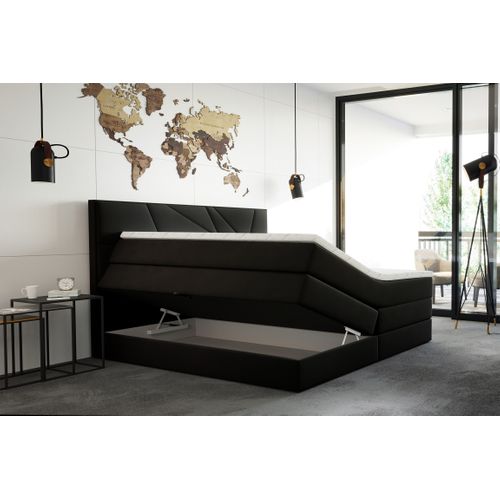 Lit Boxspring 160x200 Cm Verdelux Rangement Et Matelas Ressorts Ensachés En Velours Noir