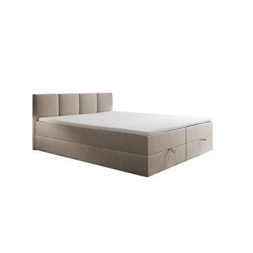 Ensemble 200x200 Cm Royal Avec Matelas Ressorts Intégrés, Rangement, Surmatelas En Velours Beige