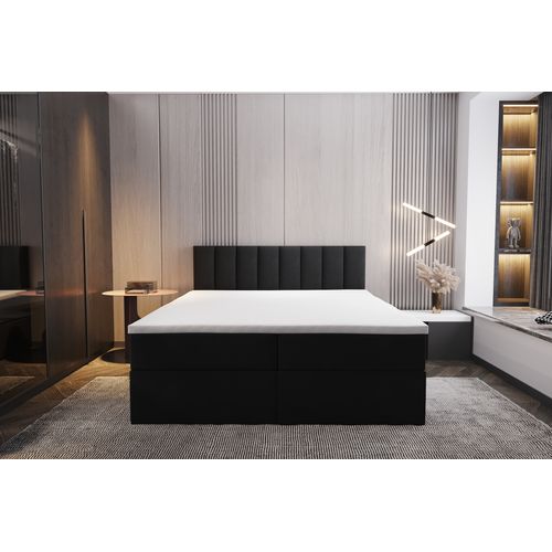 Lit Boxspring 200x200 Cm Palermo Matelas Ressorts Intégrés, Rangement, Surmatelas En Velours Noir