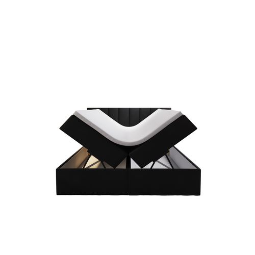 Lit Boxspring 200x200 Cm Palermo Matelas Ressorts Intégrés, Rangement, Surmatelas En Velours Noir