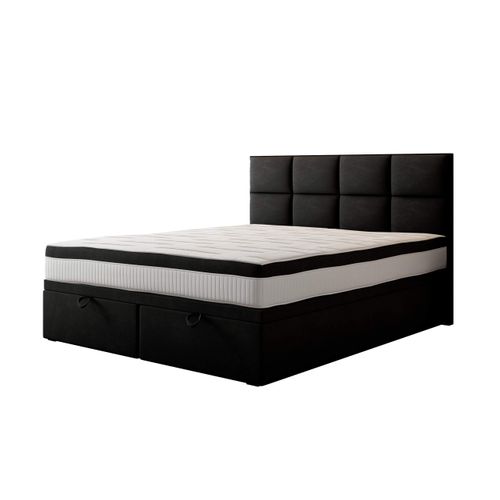 Lit Boxspring 160x200 Cm Tropea Rangement Et Matelas Ressorts Ensachés En Tissu Velours Noir