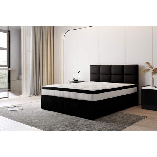 Lit Boxspring 200x200 Cm Tropea Rangement Et Matelas Ressorts Ensachés En Tissu Velours Noir