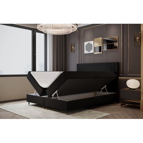 Lit Boxspring 180x200 Cm Estepona Matelas Ressorts Intégrés, Rangement, Surmatelas En Velours Noir