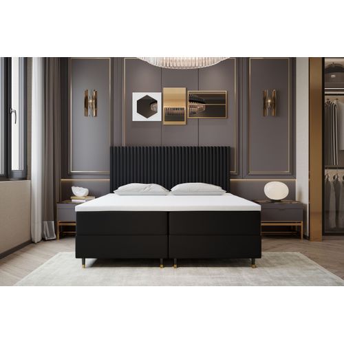 Lit Boxspring 180x200 Cm Estepona Matelas Ressorts Intégrés, Rangement, Surmatelas En Velours Noir