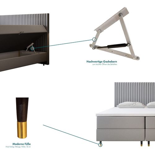 Ensemble 180x200 Cm Estepona Avec Matelas Ressorts Intégrés, Rangement, Surmatelas En Velours Beige