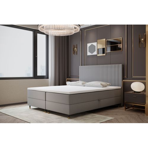 Lit Adulte 180x200 Cm Estepona Avec Matelas Ressorts Intégrés, Rangement, Surmatelas En Velours Gris
