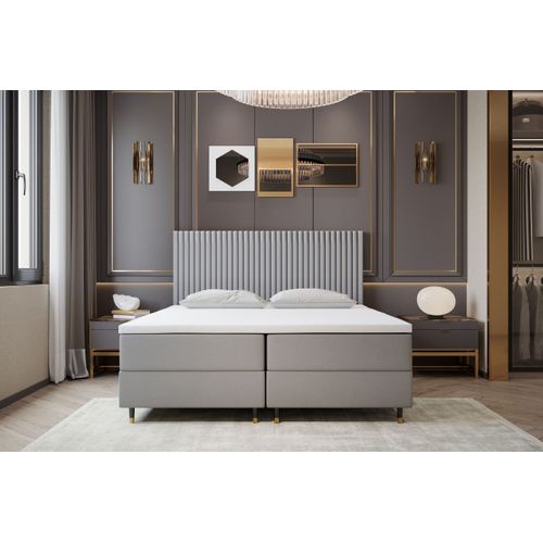 Lit Adulte 180x200 Cm Estepona Avec Matelas Ressorts Intégrés, Rangement, Surmatelas En Velours Gris