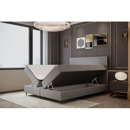 Lit Adulte 180x200 Cm Estepona Avec Matelas Ressorts Intégrés, Rangement, Surmatelas En Velours Gris