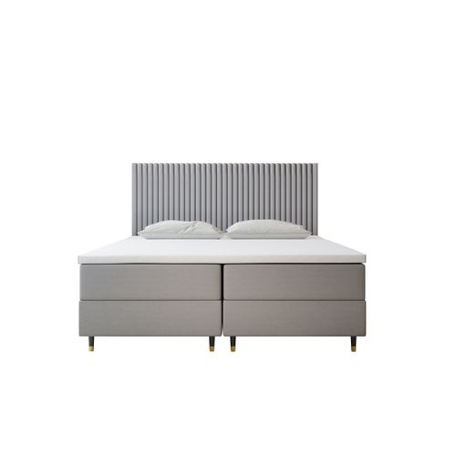 Lit Adulte 180x200 Cm Estepona Avec Matelas Ressorts Intégrés, Rangement, Surmatelas En Velours Gris