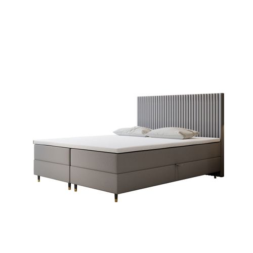 Lit Adulte 180x200 Cm Estepona Avec Matelas Ressorts Intégrés, Rangement, Surmatelas En Velours Gris