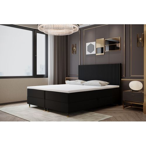 Lit Boxspring 200x200 Cm Estepona Matelas Ressorts Intégrés, Rangement, Surmatelas En Velours Noir