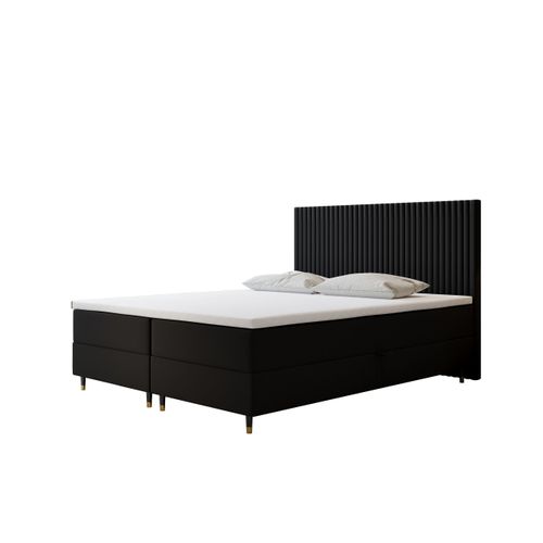 Lit Boxspring 200x200 Cm Estepona Matelas Ressorts Intégrés, Rangement, Surmatelas En Velours Noir