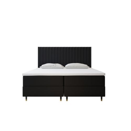 Lit Boxspring 200x200 Cm Estepona Matelas Ressorts Intégrés, Rangement, Surmatelas En Velours Noir
