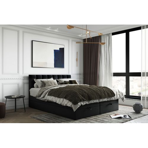 Lit Boxspring 160x200 Cm Gusto Rangement Matelas Ressorts Ensachés Et Surmalelas En Velours Noir