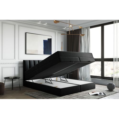 Lit Boxspring 160x200 Cm Gusto Rangement Matelas Ressorts Ensachés Et Surmalelas En Velours Noir