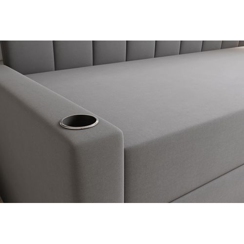 Lit Boxspring 90x200 Cm Tokio Avec Matelas Ressorts Intégré Et Rangement - Gris - Gauche