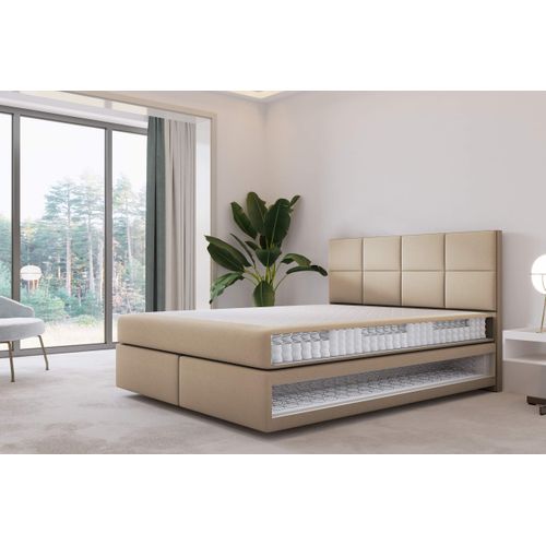 Ensemble 200x200 Cm Mallorca Avec Matelas Ressorts Ensachés En Velours Beige