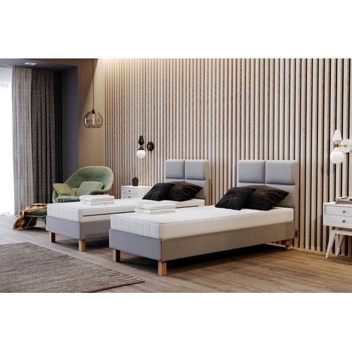 Lit 100x200 Cm Dubai Avec Matelas Ressorts Ensachés Et La Tête De Lit En Velours Gris