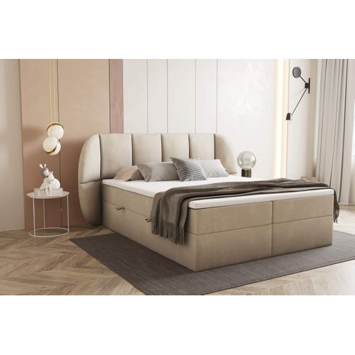 Ensemble 140x200 Cm Bilbao Rangement Et Matelas Ressorts Ensachés En Velours Beige