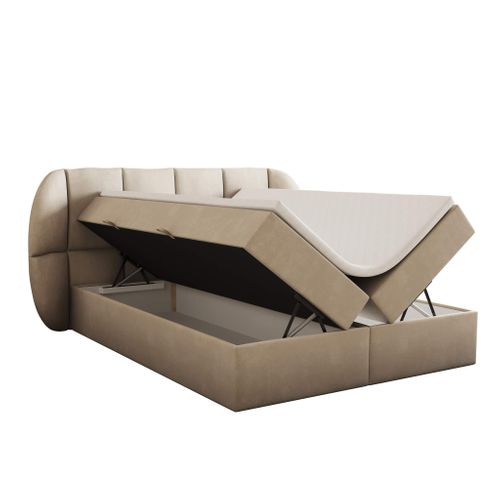 Ensemble 140x200 Cm Bilbao Rangement Et Matelas Ressorts Ensachés En Velours Beige
