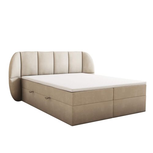 Ensemble 200x200 Cm Bilbao Rangement Et Matelas Ressorts Ensachés En Velours Beige