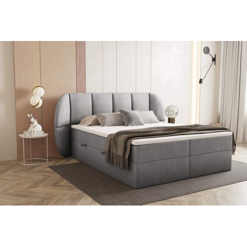 Lit Adulte 200x200 Cm Bilbao Rangement Et Matelas Ressorts Ensachés En Velours Gris