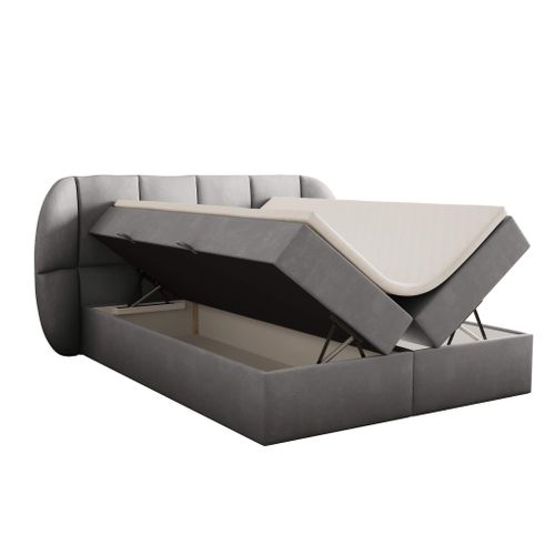 Lit Adulte 200x200 Cm Bilbao Rangement Et Matelas Ressorts Ensachés En Velours Gris