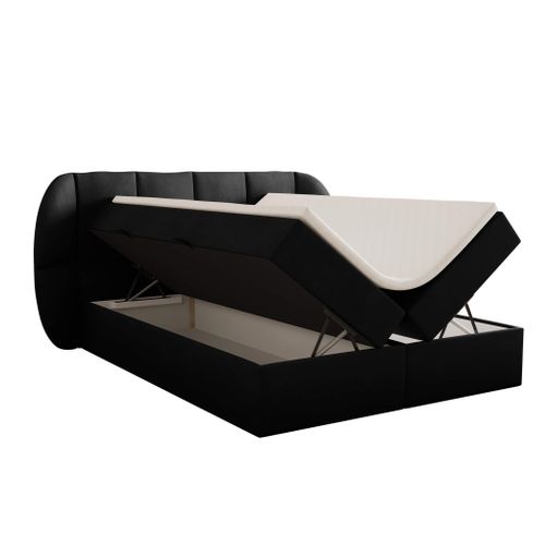 Lit Boxspring 140x200 Cm Bilbao Rangement Et Matelas Ressorts Ensachés En Velours Noir