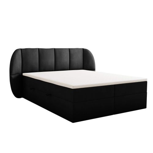 Lit Boxspring 160x200 Cm Bilbao Rangement Et Matelas Ressorts Ensachés En Velours Noir