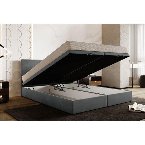 Lit Adulte 160x200 Cm Siesta Avec Rangement Et Matelas Ressorts Ensachés En Velours Gris Clair