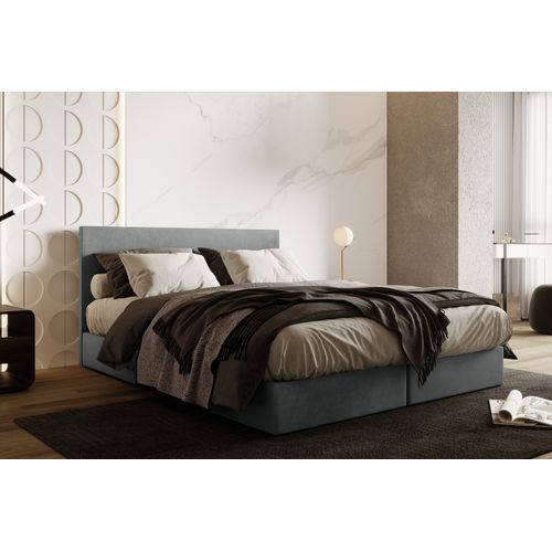 Lit Adulte 160x200 Cm Siesta Avec Rangement Et Matelas Ressorts Ensachés En Velours Gris Clair