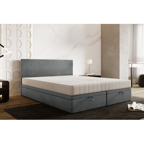 Lit Adulte 160x200 Cm Siesta Avec Rangement Et Matelas Ressorts Ensachés En Velours Gris Clair